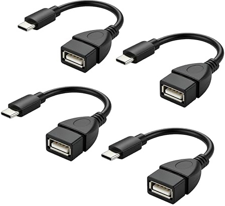 RHINORO 4 Pack, USB Type-C to USB-A Adapter Cable Lead, 10cm, Black, compatible with VW, BMW, Volvo, Tesla, Audi, Mercedes, Porsche, Renault, Seat in-Car USB-C port
