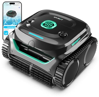 WYBOT C2 Poolroboter Akku Boden und Wand, 3-Fach Motor, Doppelfiltration, Wandkletter & Wasserlinienreinigung, 180 Min Laufzeit, für Einbaupools bis 150㎡, App-Steuerung(Dunkelschwarzgrün-Grün)
