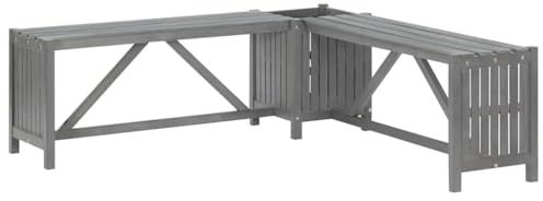 mtlskopl Garten-Eckbank mit Pflanzkübel 117 cm Massivholz Akazie grau Modernes Design Robust & platzsparend für Balkon Terrasse Lounge für Outdoor Küche Esszimmer Flur