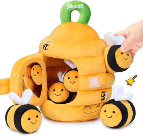 JoyCat Jouet Bebe 6 Mois, Ruche en Peluche avec 5 Abeilles, Jeux Montessori avec Hochets, Miroirs Jouet Sensoriel Bebe 0-6 Mois, Cadeau Bebe Enfant 3 6 9 Mois Garçon Fille