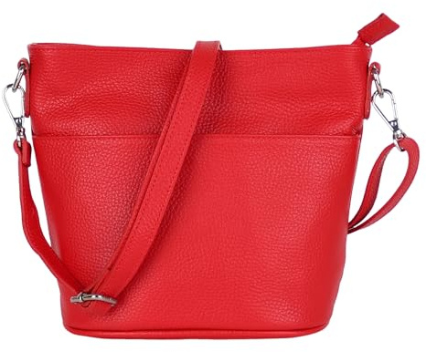 MIRROSI Damen Umhängetasche, Crossbody Bag, Echtleder I Made in Italy (1 Tasche 1 oder 2 Gurt(e)), 24x18x12cm (BXHXT) Mittelgroß (Basic Version (mit 1 Ledergurt): Rot)