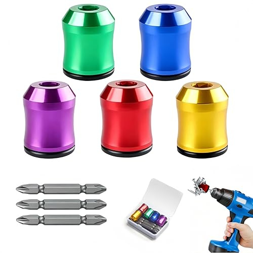 5 PCS Screwdriver Head Magnetic Ring Matched with 3 PCS Anti Slip Screwdriver Bits. Drill Bits Magnetizer Fits Drills and Hex Screwdrivers. Universal Drill Bit Magnet, Suitable for DIY Repair