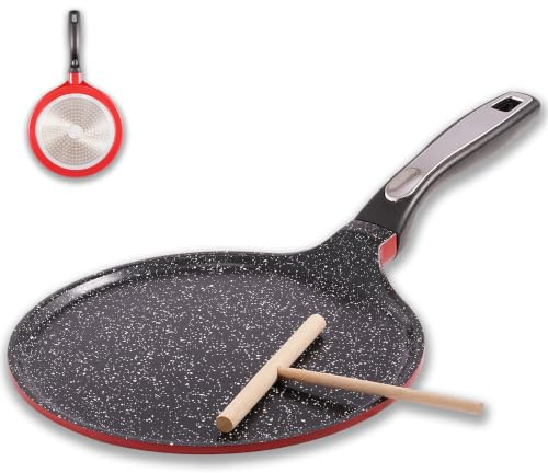 Crepe Pfanne Ø28 cm mit Teigverteiler, Keramikbeschichtung Antihaft | PFOA- & PFAS-frei, Pancake Pfanne, Pfannkuchenpfanne Induktion für Crêpes, Pancakes und Palatschinken, für alle Herdarten
