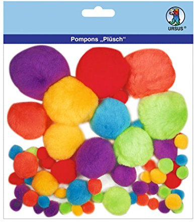 Ursus 39500002 - Pompons, Plüsch, bunt, 60 Stück, in verschiedenen Größen und Farben, zum Basteln von lustigen Figuren und für andere kreative Ideen