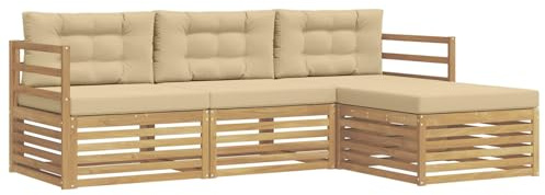 vidaXL Outdoor-Sofagarnitur mit Kissen 4 pcs Weiß und Beige Polyester, Garten Sofa, modernes Lounge Set, entspanntes Terrassenmöbel für chillige Stunden, bequem und stylisch