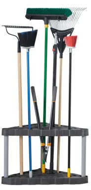Rubbermaid Plastic Garage Corner Tool Tower Rack, Easy to Assemble, Organizes up to 30 Long-Handled Tools/Rakes/Brooms/Shovles for Home/House/Outdoor/Sheds