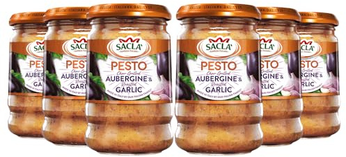 Sacla Chargrilled Aubergine Pesto – with Roasted Garlic | With sundried tomatoes, cashews and basil – perfect with pasta, roasted vegetables, risotto and chicken