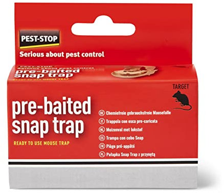 Pest-Stop Pre-Baited Mouse Snap Trap - Ready-to-use Mouse Trap for Indoors - Durable Reusable Plastic Trap - Easy to set - Single Boxed Trap - No-Touch Disposal