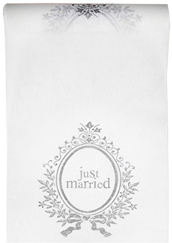 Santex Tischläufer Just Married in Weiss mit silbernem Druck - Länge 5m / Breite 30cm