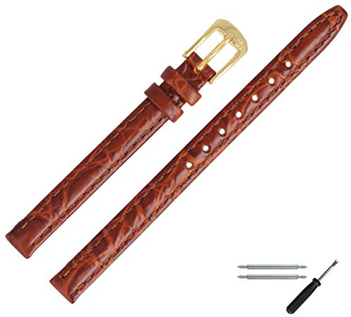 MARBURGER Uhrenarmband 10mm Leder Kroko (Caiman) Prägung Mit Naht - Werkzeug Montage Set 52910