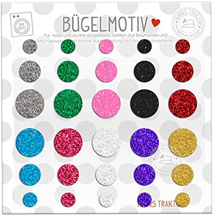 GLITZER Bügelbild 30 Stk. Konfetti Punkte BUNT Aufbügler Applikationen Bügelsticker für Stoffe Textilien Kinder zum Aufbügeln Flicken
