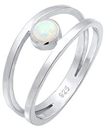 Elli Ring Damen Bandring Zweireihig Synthetischer Opal 925 Silber