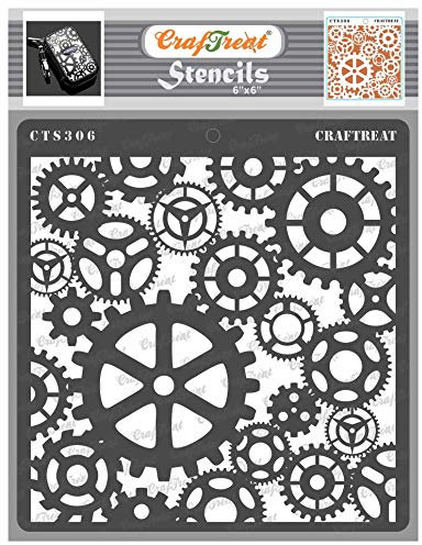 CrafTreat Craft Steampunk Stencils - Gears Stencil (15 cm x 15 cm) Reusable Stencils for Painting on Wood, Canvas, Paper, Fabric, Floor, Wall and Tiles DIY Art and Craft Stencils