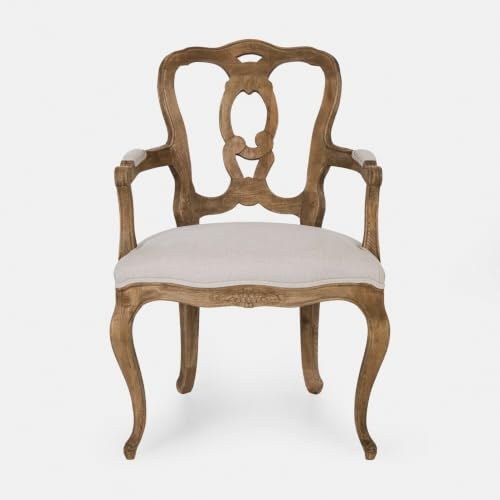 Loberon Stuhl Ladorée, braun/beige | kunstvoll geschnitzt, mit White-Wash-Finish, antiker Charakter, Sitzmöbel, Esszimmerstühle, Eichenholz, Leinen