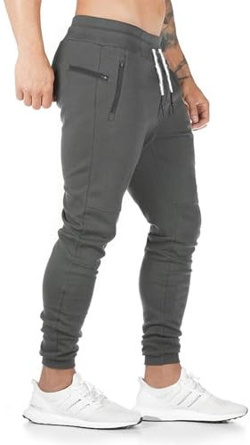 Yageshark Pantalon de Jogging Homme Coton Mode Training Pantalon de Survêtement Taille Élastique Casual Activewear Pantalons (Gris,Large)