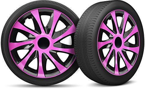 Radkappen 15 Zoll Radzierblenden 4er Set passend für alle Stahlfelgen - Einstellbarer Sicherungsring - Schwarz Rosa Pink