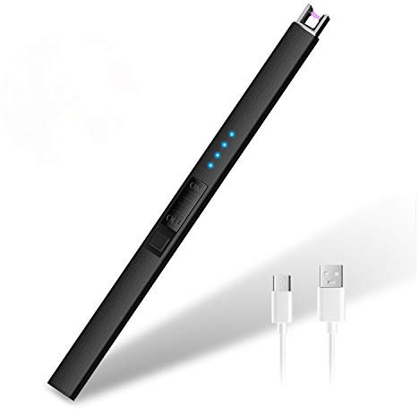 HOTERB Lichtbogen Feuerzeug USB Aufladbar,USB Feuerzeug Elektrisch,Stabfeuerzeug lang,sturmfeuerzeug,Kerzenanzünder,kaminfeuerzeug Mit USB C Ladekabel,winddichtes Lighter für Outdoor (schwarz)