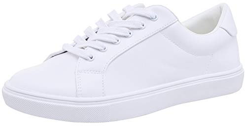 Feversole Women's Featured PU Leather Lace-Up Sneaker,Zapatillas Deportivas con Cordones en Piel sintética para Mujer