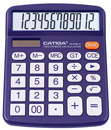 CATIGA Calcolatrice da Tavolo a 12 Cifre Con Ampio Display LCD e Pulsante Sensibile, Doppia Alimentazione Solare e Batteria, Funzione Standard per Ufficio, Casa, Scuola, CD-2786