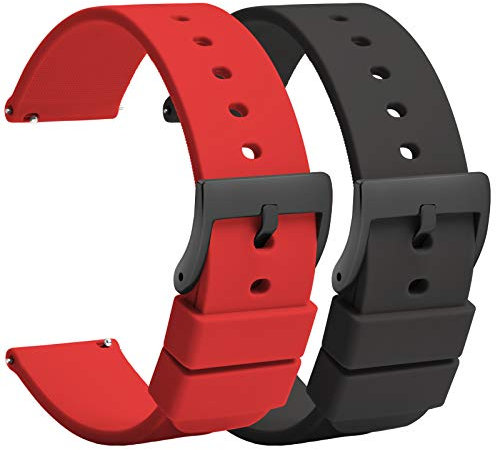 TStrap Silikon Uhrenarmband Schnellspanner 20mm – Weich Rot Schwarz Gummi Herren Damen Sport Uhrband - Wasserdichtes Militär Uhrenband Ersatzarmband für Uhr Smartwatch Smartwatch Schnalle - 18mm 22mm