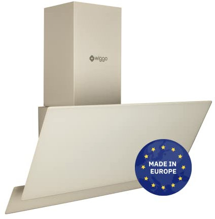 Wiggo Dunstabzugshaube 50cm kopffrei I Abluft Umluft Dunstabzug 300m³/h - LED Touch-Display 3 Stufen I Schräghaube inkl. Fettfilter & 2x Kohlefilter I Abzugshaube mit 2 teiliger Glasfront creme