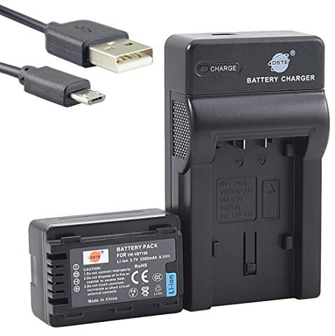 DSTE VBT190 - Batteria agli ioni di litio e caricabatterie micro USB, compatibile con Panasonic HC-VXF999 VX878 VX989 V160 V180 V270 V380 V777 W570 W580 WX97