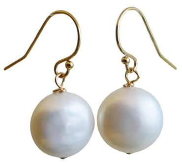 Orecchini in Oro Riempito con Perle Coltivate d’Acqua Dolce - Gioielli Pendenti con Perle a Forma di Moneta - Eleganti Orecchini da Donna in Stile Classico
