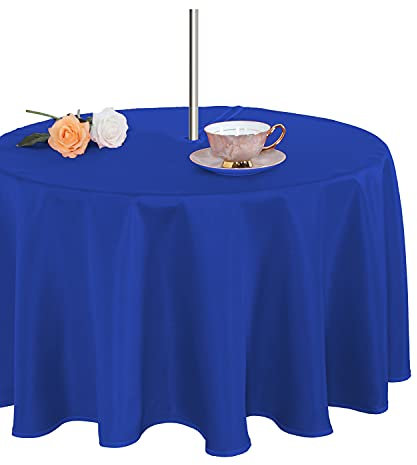 Fitable Nappe d'intérieur/extérieur avec trou pour parasol et fermeture à glissière, étanche, infroissable et lavable, pour printemps/été et fêtes/piques-niques/barbecues/terrasses, ronde, bleu 70R
