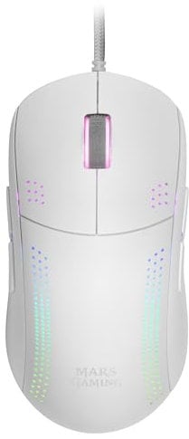 Mars Gaming MMPRO, Ratón Gaming Profesional RGB 32000 dpi, Sensor PixArt 3335PRO, Ambidiestro con Botones Laterales Extraíbles, Switches Mecánicos Kailh, Ultraligero 70g, Software, Blanco
