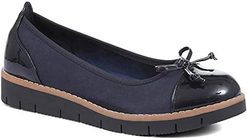 Pavers Elegant Ladies Ballet Pumps in Navy Patent - Supportive Comfort Sole - Parisian Round Toe - Faux Leather - Wide Fit Options - Size UK 5 / EU 38