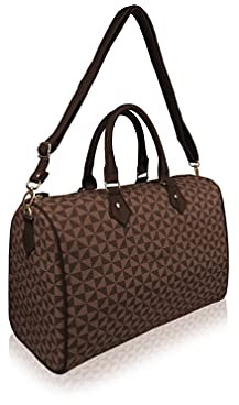 Quenchy London Reisetasche für Wochenende und Übernachtungen – mittlere Größe Urlaub Duffle Bag – Ideales Damen-Trainingsset – Handgepäck Kabinengepäck QL216M, Brown Geo, M, Reisetasche