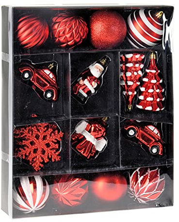 Spetebo Weihnachtsbaumschmuck Set - 20 Teile - rot weiß aus Kunststoff - Christbaum Dekoration Kugeln Tannenbaum Schneeflocken Weihnachtsmann Engel