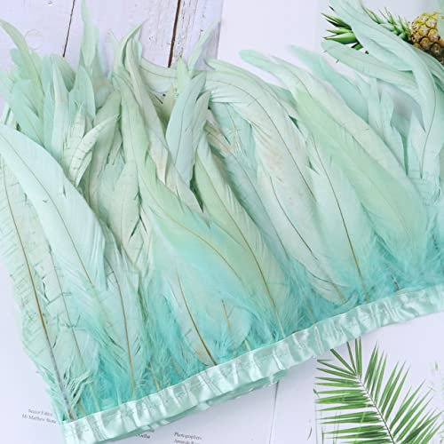 Red Rooster Tail Trims Natural Feather Trimming Ribbon for Crafts Dress Rock Carnival Costumes Plumes 10-12 inch-Mint Green,25-30 cm