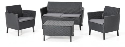 Keter Garten-Set mit 2 Sessel und Couchtisch aus Harz Salemo Lounge Anthrazit