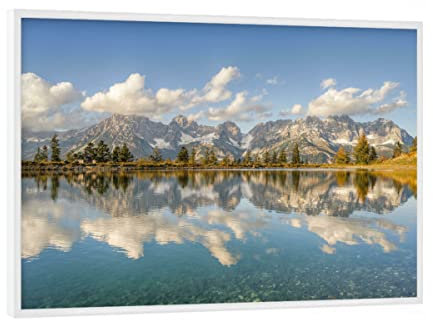 artboxONE Poster mit weißem Rahmen 18x13 cm Natur Wilder Kaiser in Tirol - Bild österreich astberg astbergsee