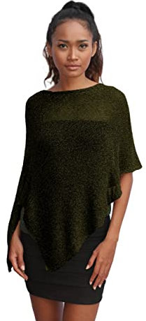 creazioni unique Poncho Coprispalle da Donna Elegante da Cerimonia o Sera - Poncho Donna in Rete di Viscosa Termica con Essenza di Fiore di Ciliegio (Nero Oro)