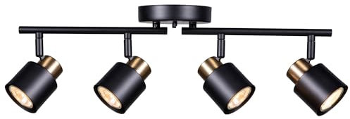 CRAFTRONOS 4 Light Track Lighting Kit, Matt Black Brass Finish Adjustable with Moden Flush Mount Ceiling Spotlight for Kitchen,Living Room,Home Improvement