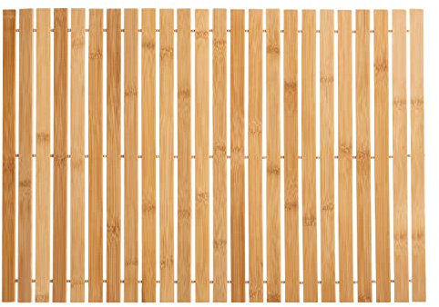 H HANSEL HOME Alfombra Baño Bambú Natural, Alfombrillas de Baño, Alfombrillas de Ducha, Antideslizante, Alfombra para Ducha, Baño SPA, Rectangular y Enrollable 59 x 40 x 0,7 cm