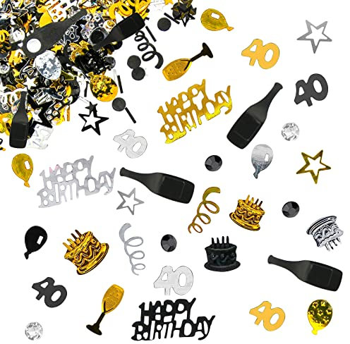 Giftota - Konfetti 40 Geburtstag Deko - 40. Geburtstag Deko - Konfetti (Gold Schwarz) - Partydekoration Geburtstag 40 - Konfetti-Dekoration für Jubiläen, Geburtstage, Partys