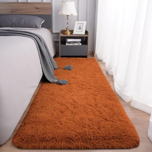 Aspire Homeware Rugs Living Room - Rust Area Rugs for Bedroom 80x300cm Anti Slip - Modern Super Soft Thick Pile Fluffy Shaggy Rug Non Shedding