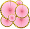Yosawa 6Pcs Paper Fan Flowers Hanging Paper Fans Decoration for Birthday Wedding Christmas Graduation Theme Party （Pink Gold Lace）