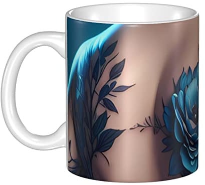 Pfingstrosen-Blumen-Tattoo-bedruckte Tassen mit Griff, personalisierte Keramik-Kaffeetasse für Wohncafés