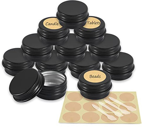 YANCAER 10 Pièces Pots en Aluminium Noir Mat de 5ml avec Couvercle - D26mm x H15mm Vide Ronde Cosmétiques Pot Conteneurs de Voyage pour Maquillage, Crème, Baume à Lèvres, Mini Bougies