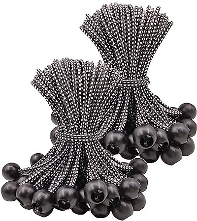 WMZOBH Tarpaulin Bungee Balls 6 Inch, 100 Pcs Bungee Cord with Balls, Small Bungee Cords Heavy Duty, Short Elastic Flag Bungees, Tie-Down, Adjustable Bungee Straps (Black)