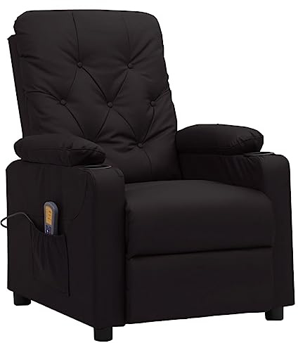 vidaXL Massagesessel, Verstellbarer Sessel mit Heizung, Relaxsessel mit Liegefunktion Vibrationsfunktion, Fernsehsessel Liegesessel, Schwarz Kunstleder