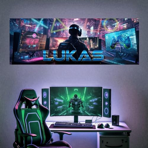 tjapalo® vz60 Gamer Poster mit Namen personalisiert gaming deko gamer Bild für die Wand Jugendzimmer Wandbild Kinderzimmer jungs gamer Poster gaming zimmer Bilder für Teenager, Größen Name: B70xH24cm