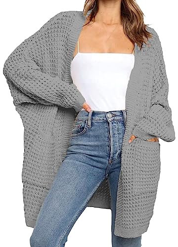 Gallery Cappotti per le donne plus size lavorato a maglia grande maglione lungo cappotto cappotto donna spolverino maglione, Grigio, S
