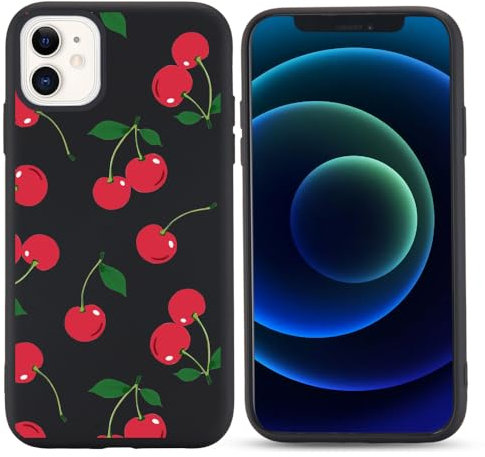 Idocolors Cases for iPhone 15 Cherry Pattern Design Liquid Silicone with Soft Microfiber Cloth Lining Cushion Mobile Phone Case Slim Bumper Soft Gel Rubber Cover