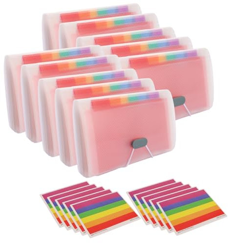 MUXHEL 10PCS Flash Card Holder A6 13 Pockets Flashcard Organiser with Colored Labels Expandable Revision Card Holder A6 Expanding File Folder for Flash Card-17.8 x 10.5 x 3 cm