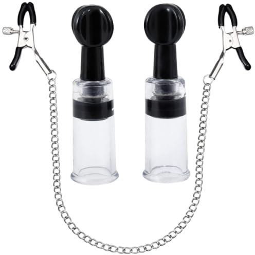 COOFINE Nipple Clips Clamps and Nipple Suckers Adjustable Body Ring Body Clamps Body Ring Non-Piercing Chain Stainless Steel for Women Faux Body Jewelry (black)